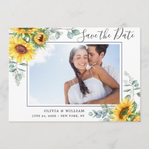 Elegant Sunflowers Eucalyptus PHOTO Wedding Save The Date