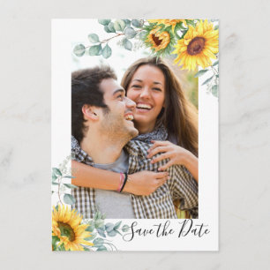 Elegant Sunflowers Eucalyptus PHOTO Wedding Save The Date