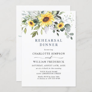 Elegant Sunflowers Eucalyptus REHEARSAL DINNER Invitation