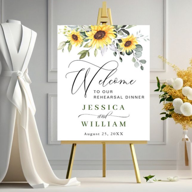 Elegant Sunflowers Eucalyptus Rehearsal Dinner Poster (Creator Uploaded)