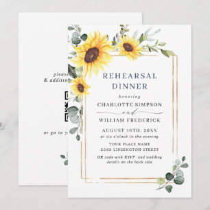 Elegant Sunflowers Eucalyptus REHEARSAL DINNER QR Invitation