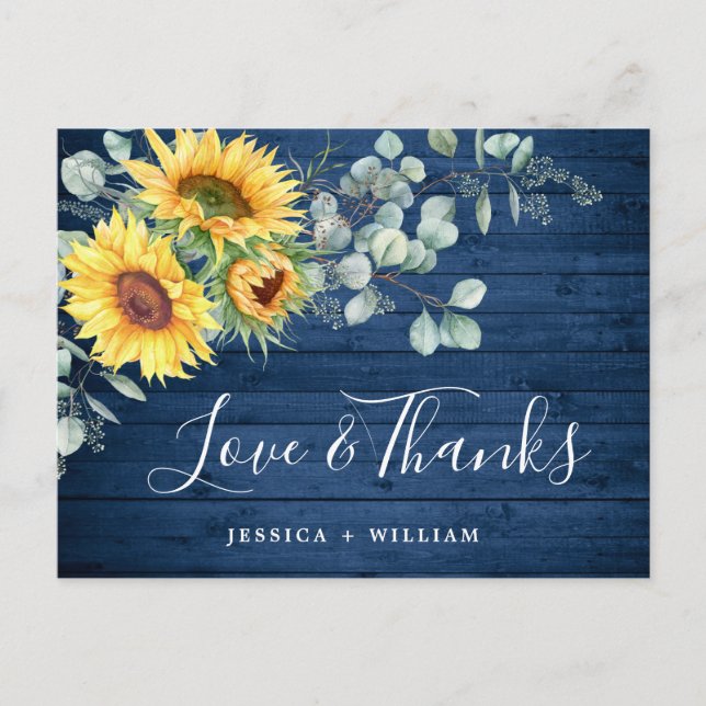 Elegant Sunflowers Eucalyptus Rustic Thank You  Postcard (Front)