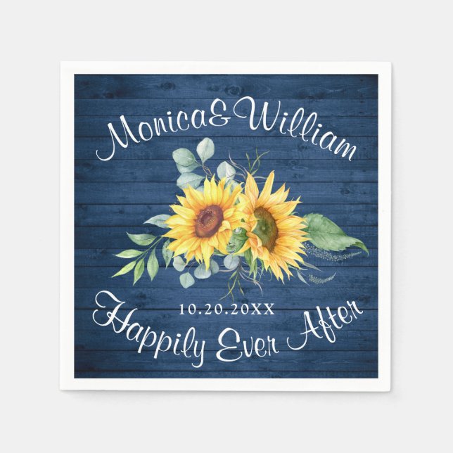Elegant Sunflowers Eucalyptus Rustic Wood Wedding  Napkin (Front)