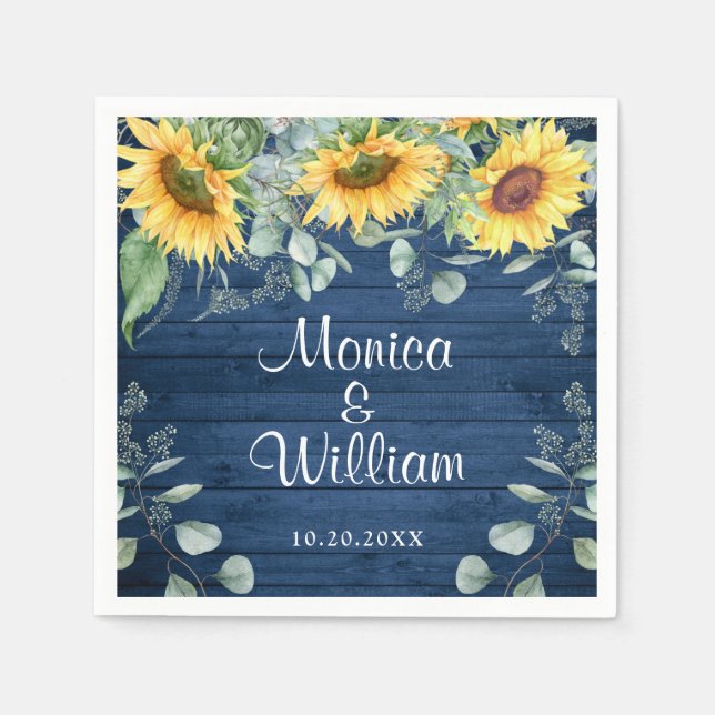 Elegant Sunflowers Eucalyptus Rustic Wood Wedding  Napkin (Front)
