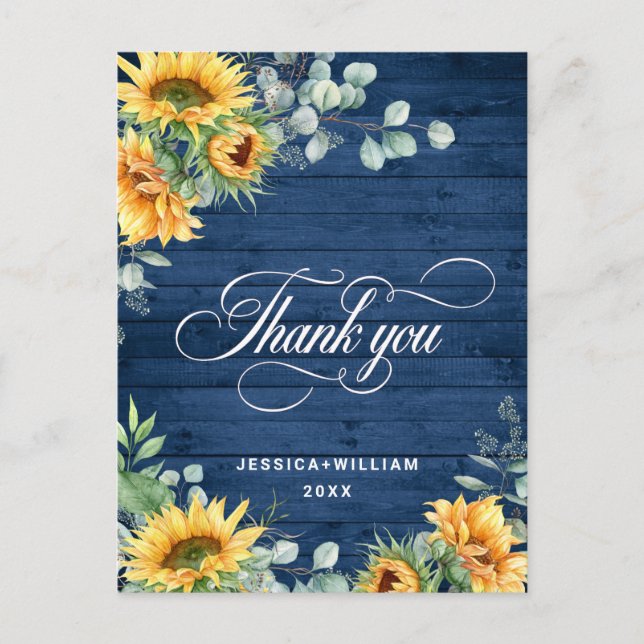 Elegant Sunflowers Eucalyptus RusticThank You  Postcard (Front)