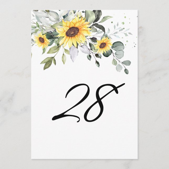 Elegant Sunflowers Eucalyptus Table Number (Front)