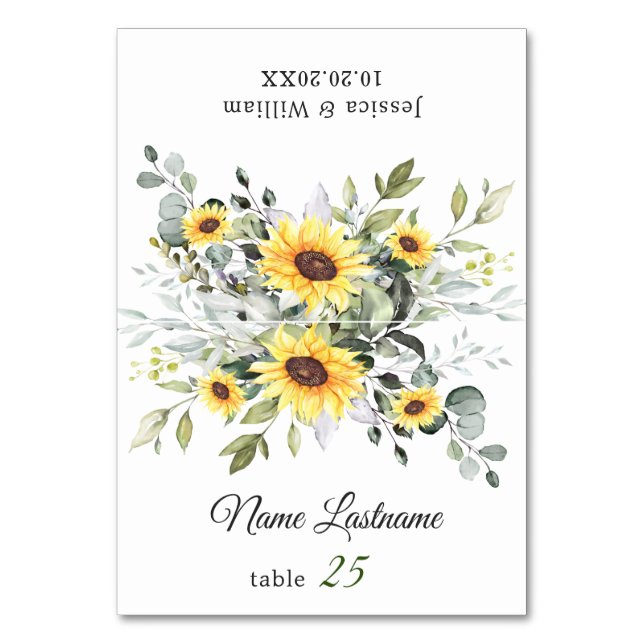 Elegant Sunflowers Eucalyptus Wedding Escort Card (Front)