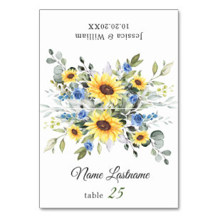 Elegant Sunflowers Eucalyptus Wedding Escort Card