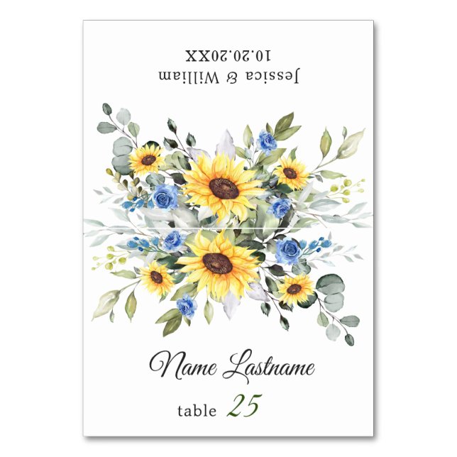 Elegant Sunflowers Eucalyptus Wedding Escort Card (Front)