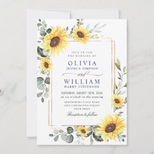 Elegant Sunflowers Eucalyptus Wedding Photo Invitation