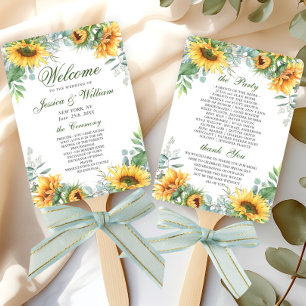 Elegant Sunflowers Eucalyptus Wedding Program Hand Fan