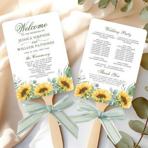 Elegant Sunflowers Eucalyptus Wedding Program Hand Fan