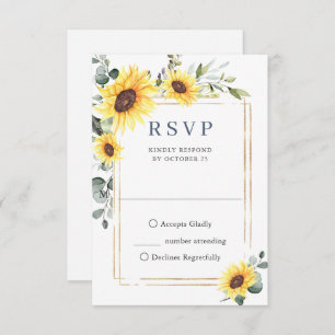 Elegant Sunflowers Eucalyptus Wedding RSVP Card
