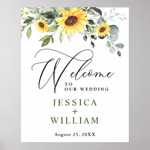 Elegant Sunflowers Eucalyptus Wedding Welcome Poster