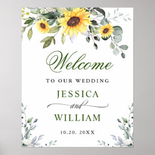 Elegant Sunflowers Eucalyptus Wedding Welcome Poster