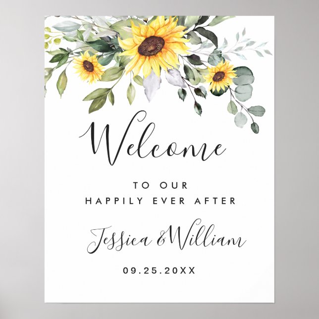 Elegant Sunflowers Eucalyptus Wedding Welcome  Poster (Front)