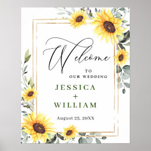 Elegant Sunflowers Eucalyptus Wedding Welcome Poster