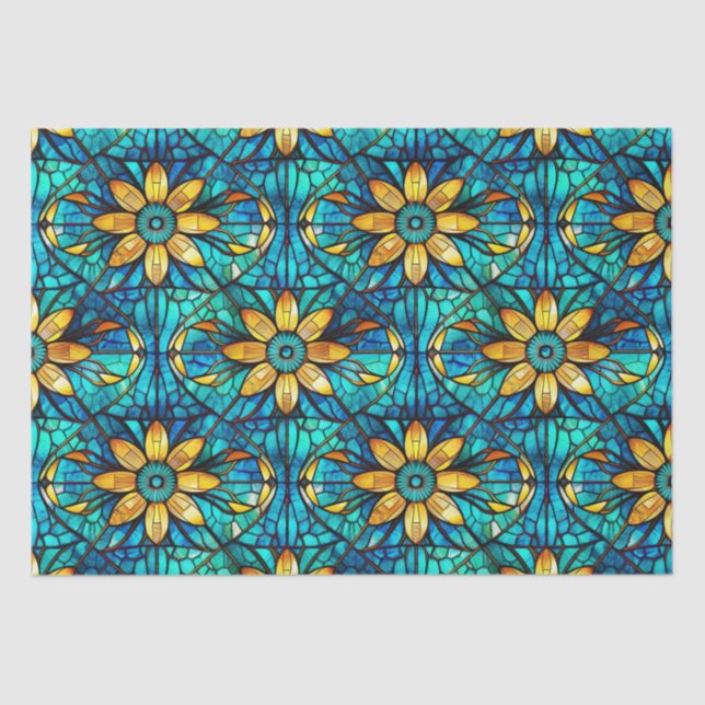 Elegant Sunflowers Faux Stained Glass Pattern Tissue Paper (Front)