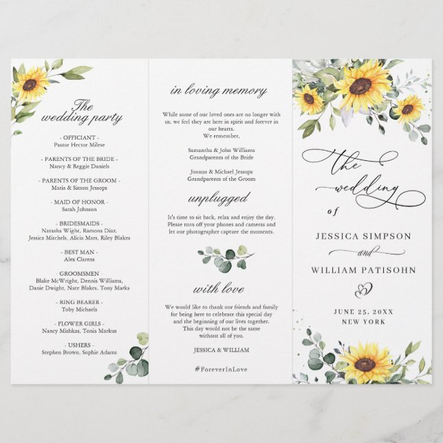 Elegant Sunflowers Floral Wedding Ceremony Program (Front)