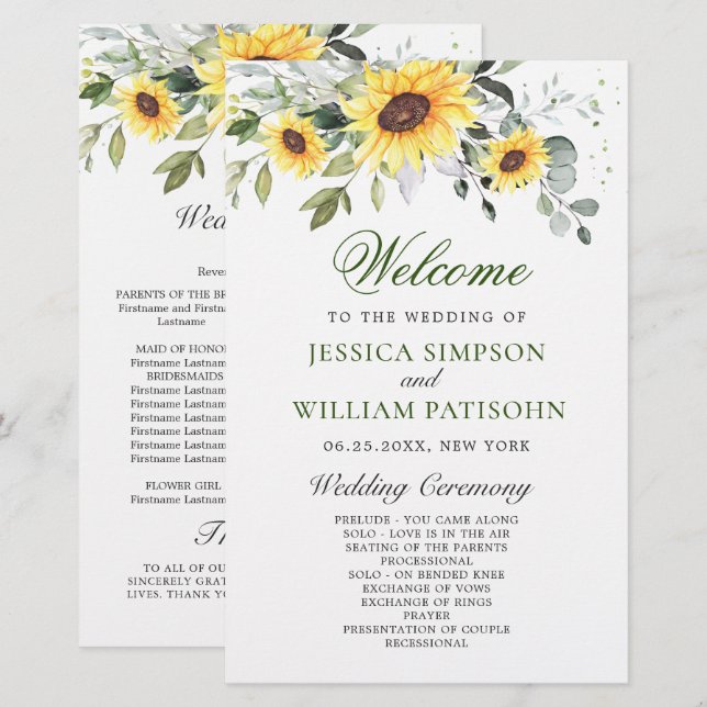 Elegant Sunflowers Floral Wedding Ceremony Program (Front/Back)