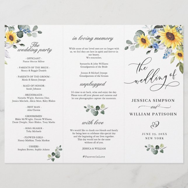 Elegant Sunflowers Floral Wedding Ceremony Program (Front)