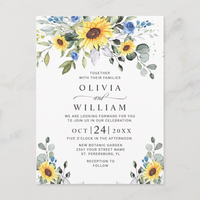 Elegant Sunflowers Floral Wedding Invitations Card (Front)