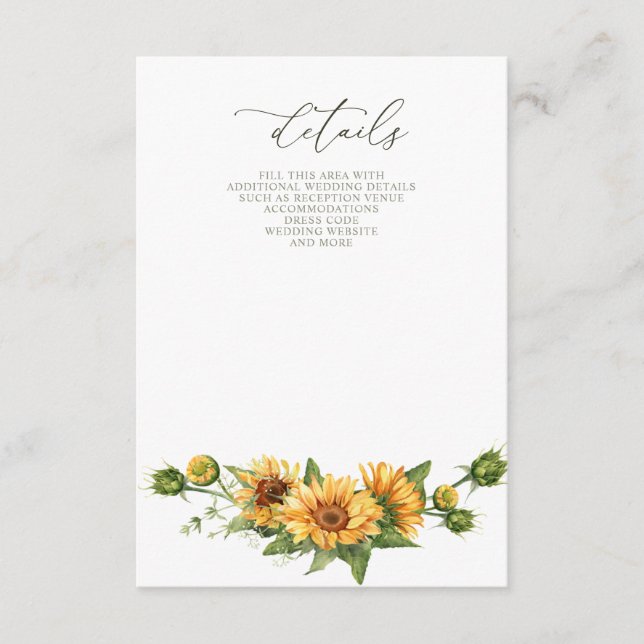 Elegant Sunflowers Garden Floral Wedding  Enclosure Card (Front)