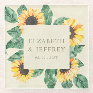 Elegant Sunflowers Garden Floral Wedding Glass Coaster