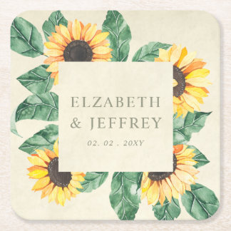 Elegant Sunflowers Garden Floral Wedding Square Paper Coaster