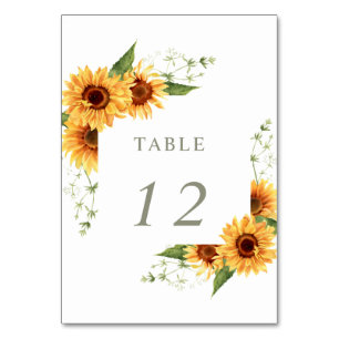 Elegant Sunflowers Garden Floral Wedding Table Number