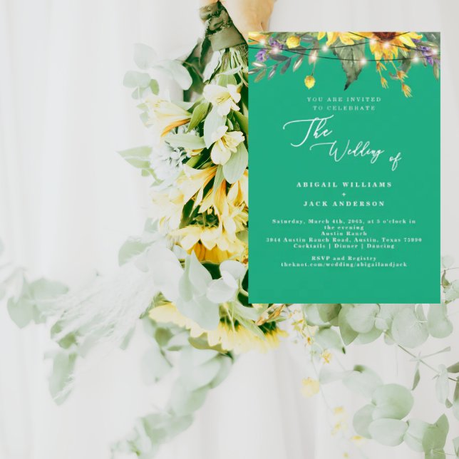 Elegant Sunflowers Green Wedding Invitation (Creator Uploaded)
