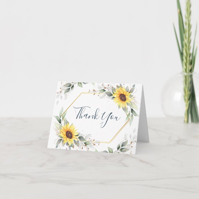 Elegant Sunflowers Greenery Floral Thank You Card (Front)