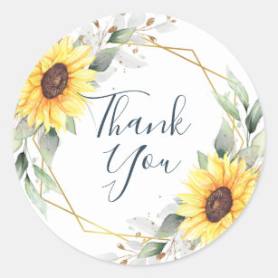 Elegant Sunflowers Greenery Floral THANK YOU Classic Round Sticker
