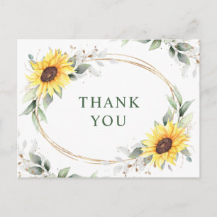 Elegant Sunflowers Greenery Floral Thank You Postcard