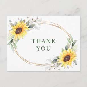 Elegant Sunflowers Greenery Floral Thank You Postcard