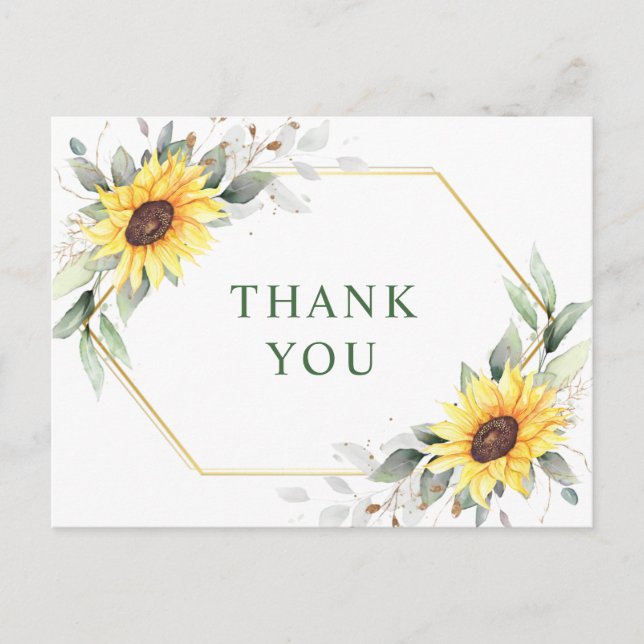 Elegant Sunflowers Greenery Floral Thank You Postcard (Front)