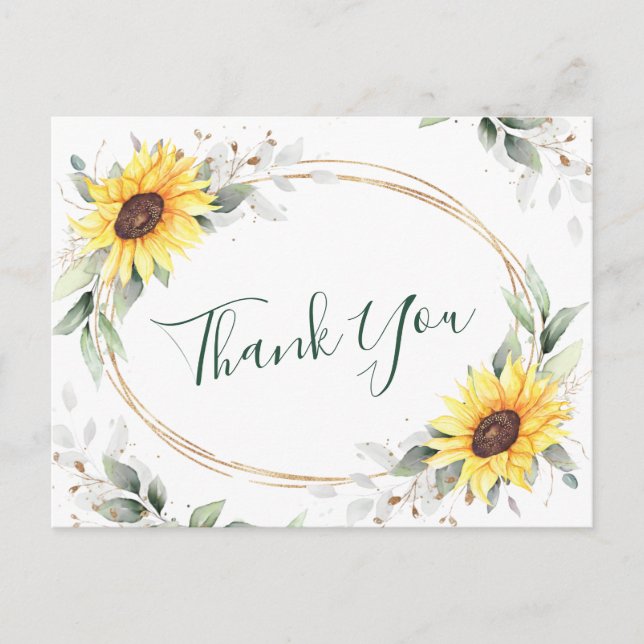 Elegant Sunflowers Greenery Floral Thank You Postcard (Front)