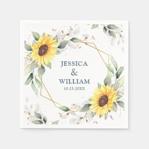 Elegant Sunflowers Greenery Floral Wedding Paper Napkin