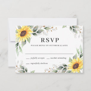 Elegant Sunflowers Greenery Floral Wedding RSVP Card