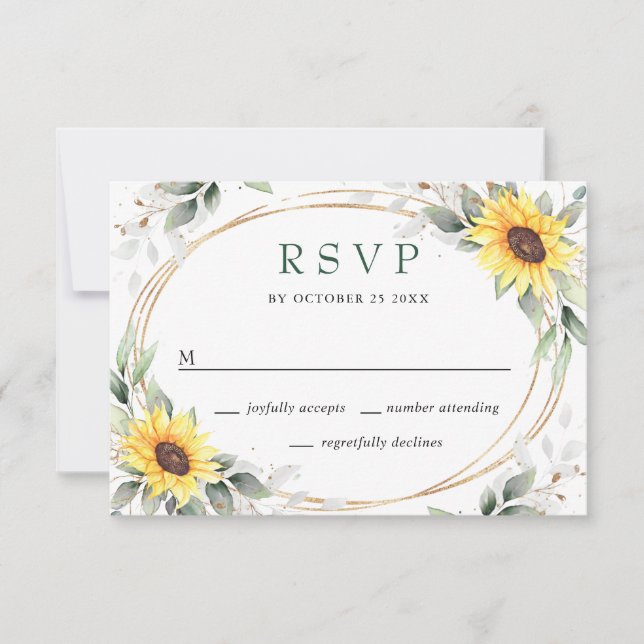 Elegant Sunflowers Greenery Floral Wedding RSVP Card (Front)