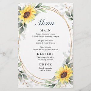 Elegant Sunflowers Greenery Wedding Dinner Menu