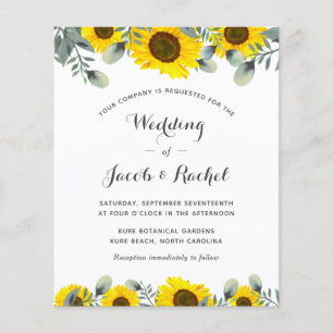 Elegant Sunflowers Greenery Wedding Invitation