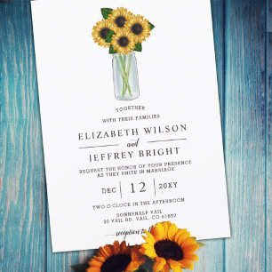 Elegant Sunflowers Mason Jar Wedding  Invitation