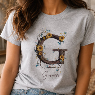 Elegant Sunflowers Monogram G: Vines & Soft Pastel T-Shirt