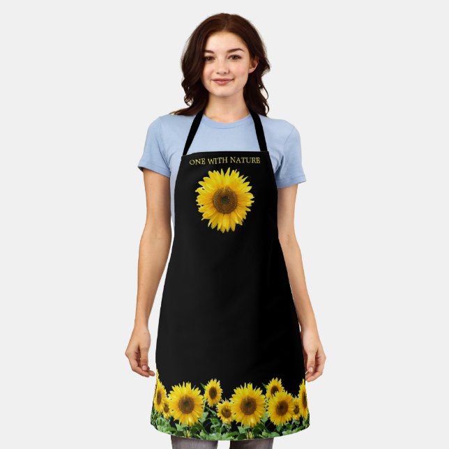 Elegant Sunflowers on Black Apron (Worn)