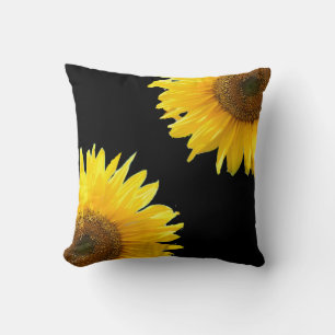 Elegant Sunflowers on Black Cushion