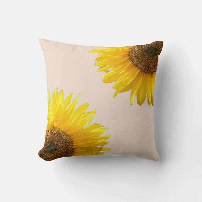 Elegant Sunflowers on Champagne Beige Cushion (Front)
