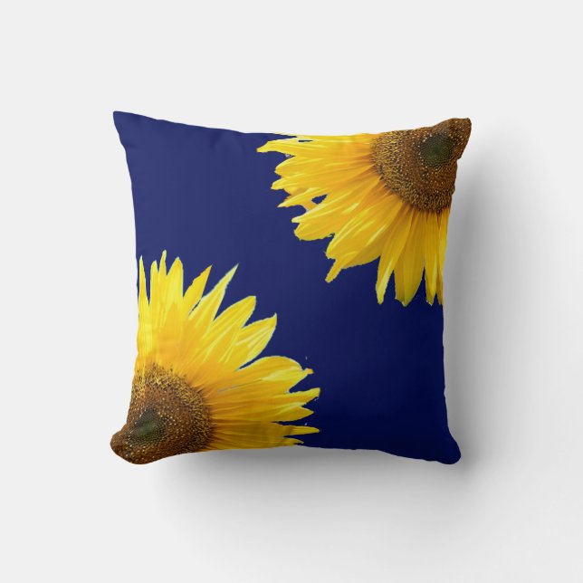 Elegant Sunflowers on Navy Blue Cushion (Front)