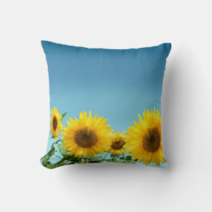 Elegant Sunflowers on Sky Blue Shades Cushion