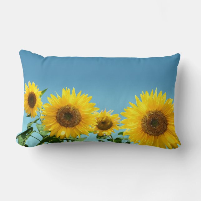 Elegant Sunflowers on Sky Blue Shades Lumbar Cushion (Front)